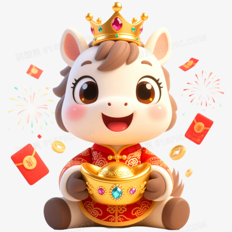 3D立体创意皇冠马年形象IP免抠元素