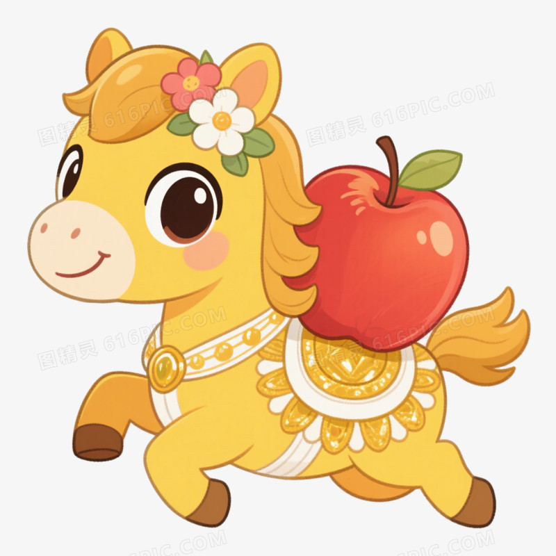 手绘插画多巴胺马年形象IP免抠元素