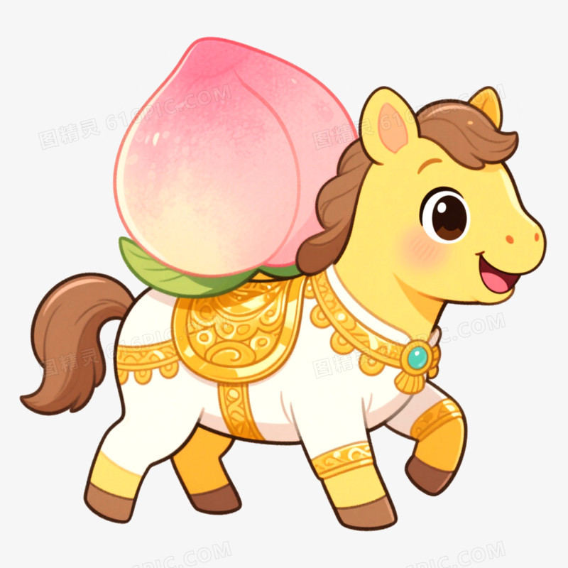 手绘插画多巴胺马年形象IP免抠元素