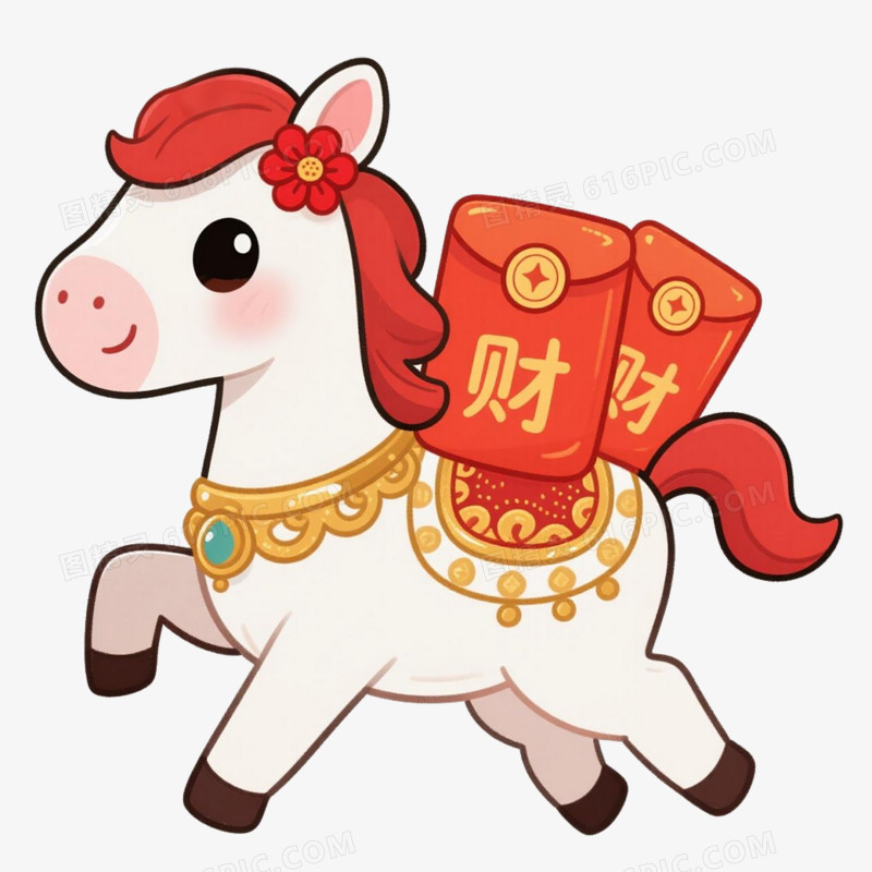手绘插画多巴胺马年形象IP免抠元素