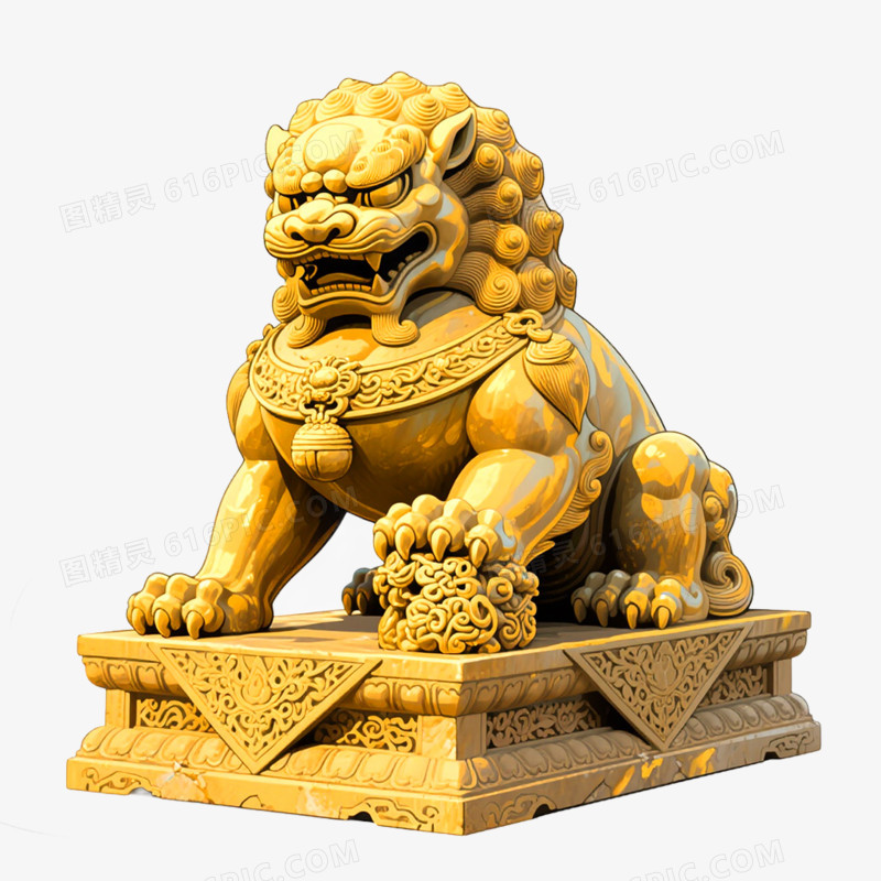 手绘插画金色狮子免抠元素