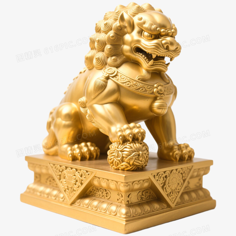 手绘插画金色狮子免抠元素