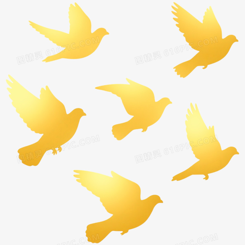 手绘插画金色和平鸽剪影免抠元素