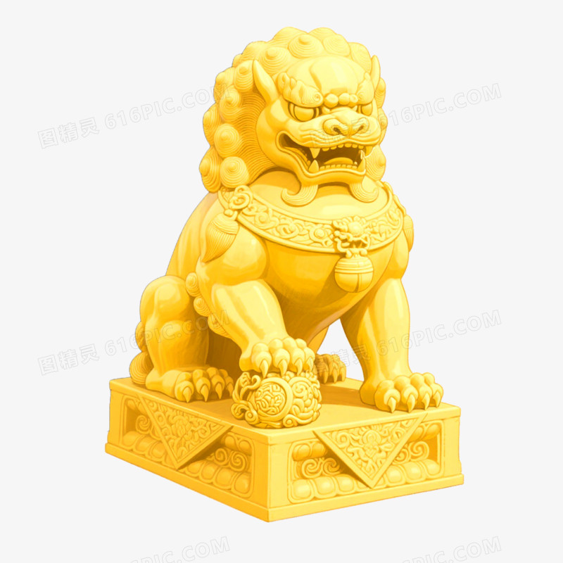 手绘插画金色狮子免抠元素