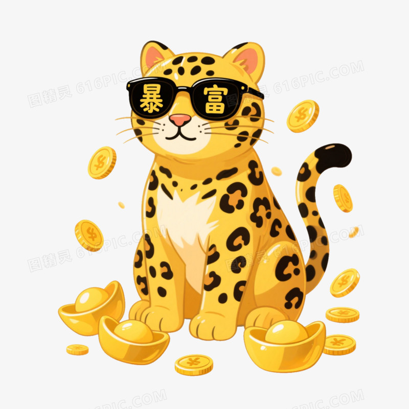 卡通一个戴着暴富墨镜的金钱豹免抠元素