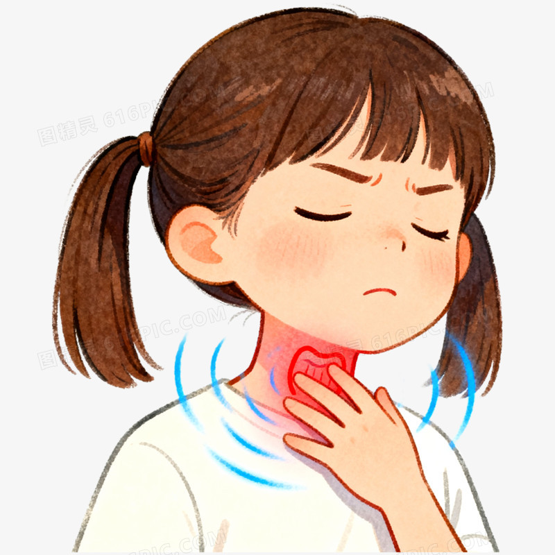 手绘插画嗓子疼咳嗽免抠元素