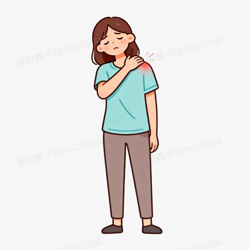 卡通一个女人肩膀疼捂着肩膀免抠元素