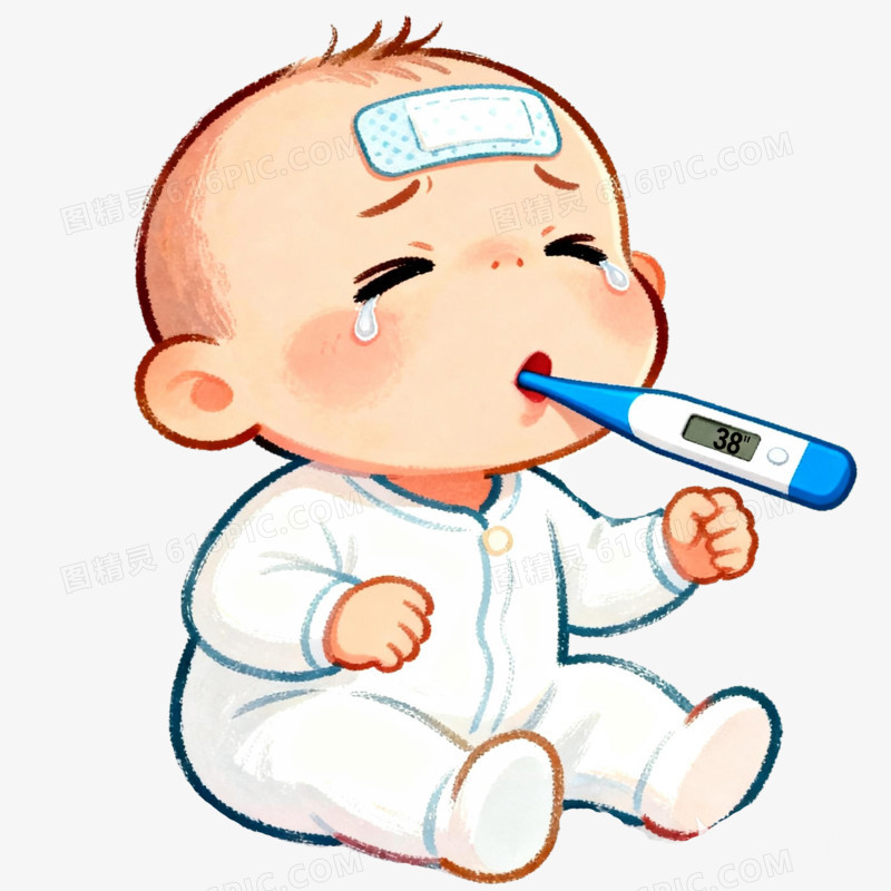 卡通插画婴儿发高烧免抠元素