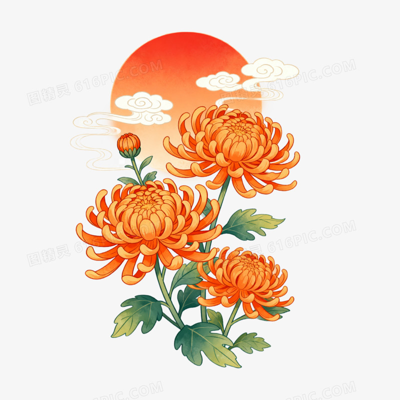 中国风重阳节菊花秋季风景免抠元素