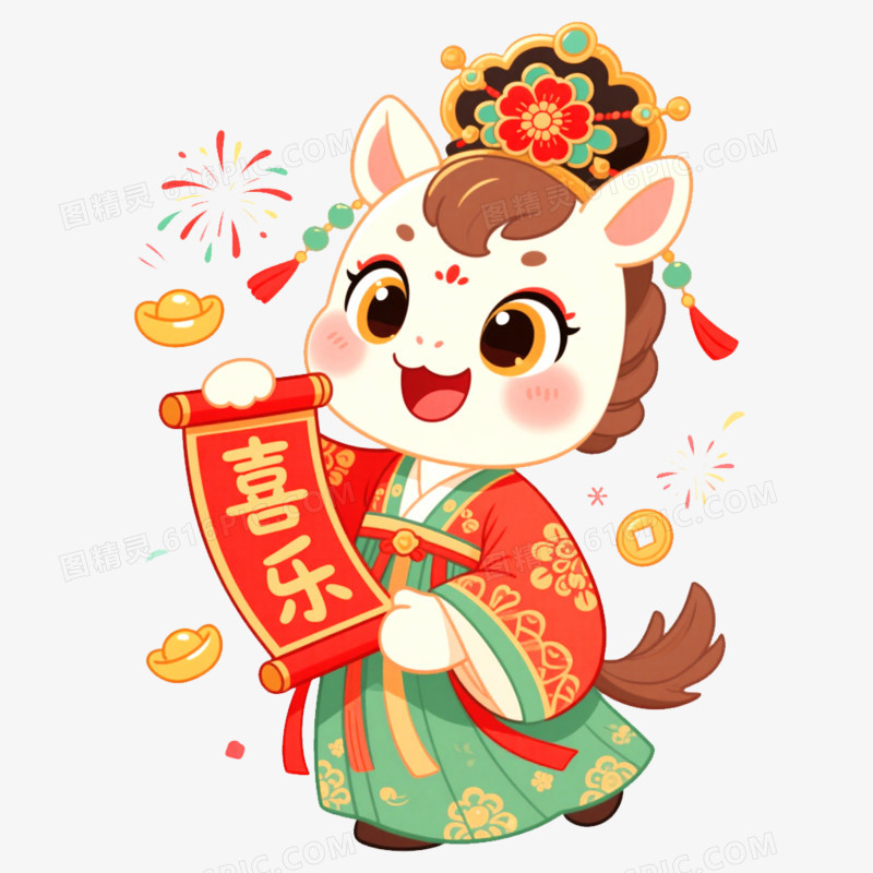 手绘插画国潮马年形象IP免抠元素