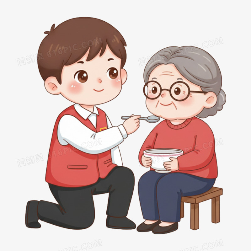 卡通手绘重阳节志愿者服务老人免抠元素