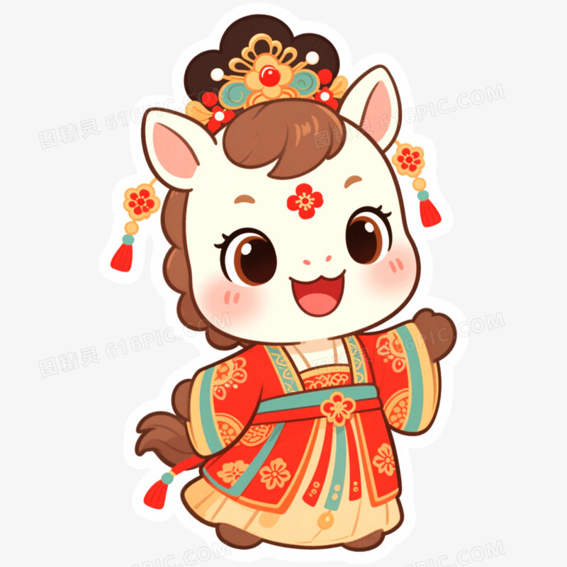 手绘插画国潮马年形象IP免抠元素