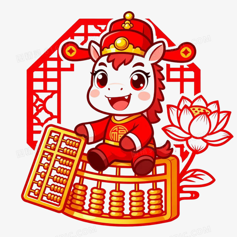 红色剪纸风马年IP形象免扣元素