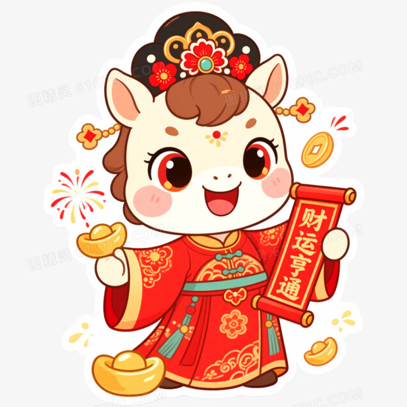 手绘插画国潮马年形象IP免抠元素
