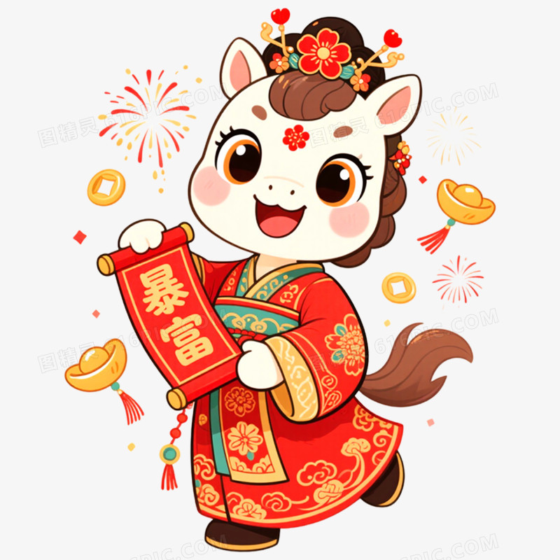 手绘插画国潮马年形象IP免抠元素