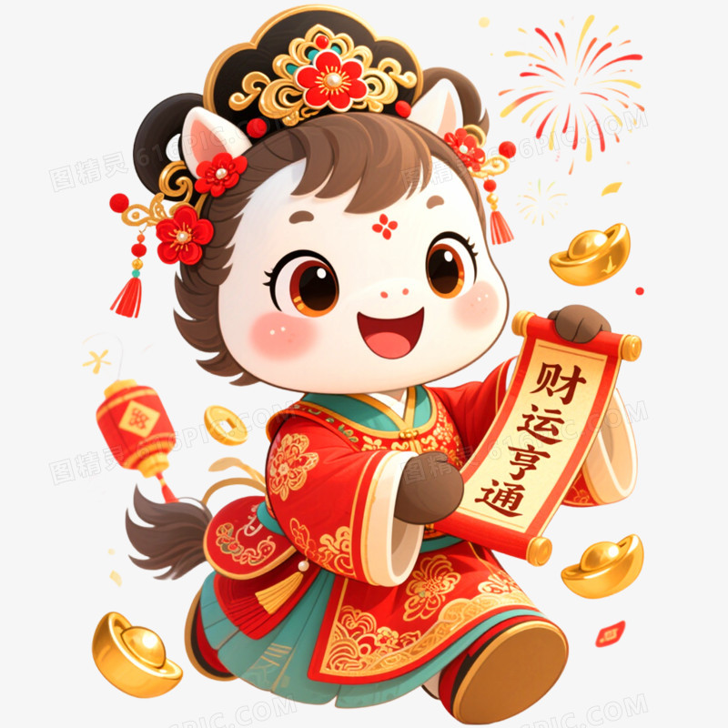 手绘插画国潮马年形象IP免抠元素