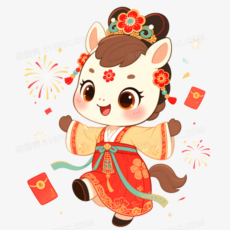 手绘插画国潮马年形象IP免抠元素