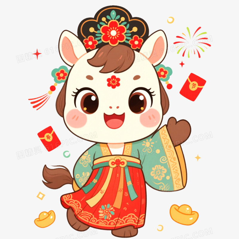 手绘插画国潮马年形象IP免抠元素