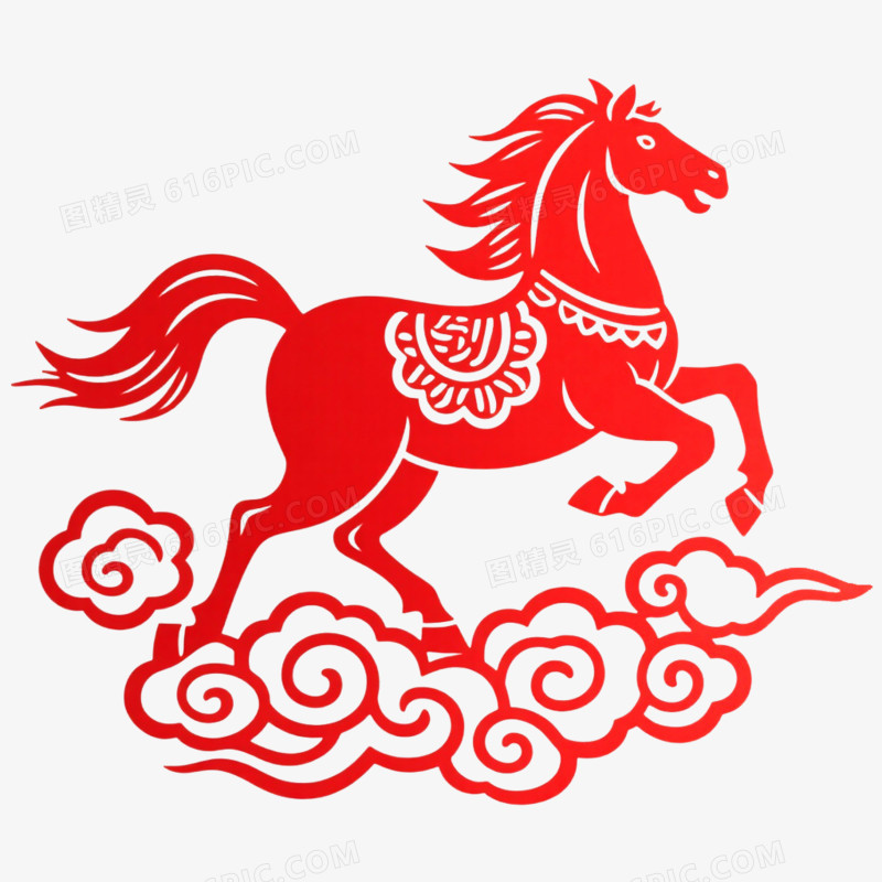 手绘插画创意马年剪纸形象免抠元素