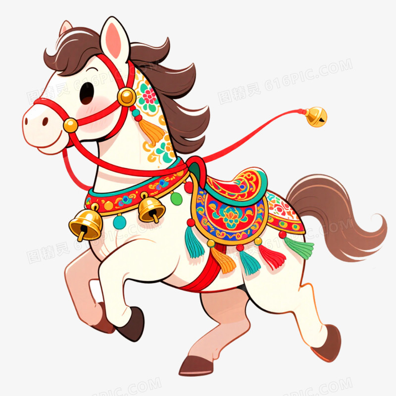 手绘插画新年马年形象免抠元素