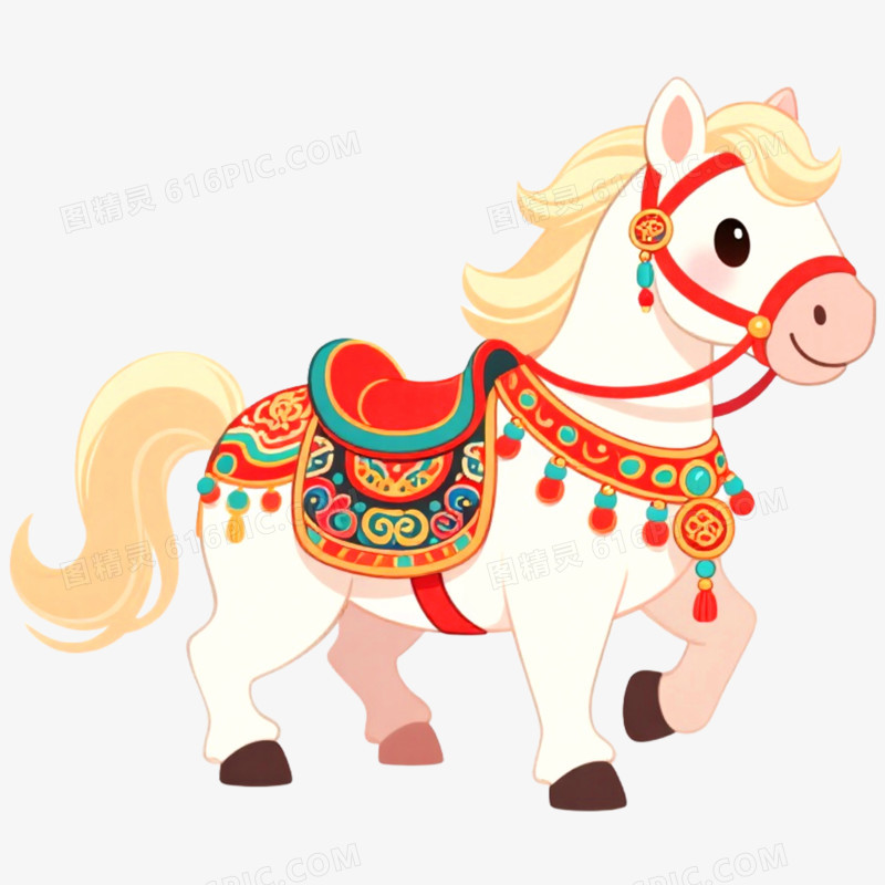 手绘插画新年马年形象免抠元素