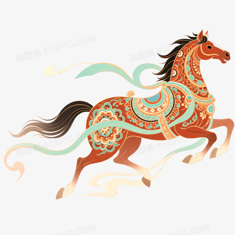 手绘插画敦煌神兽马年形象免抠元素