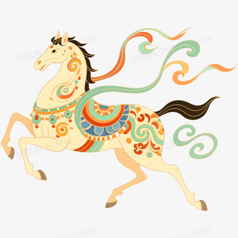 手绘插画敦煌神兽马年形象免抠元素