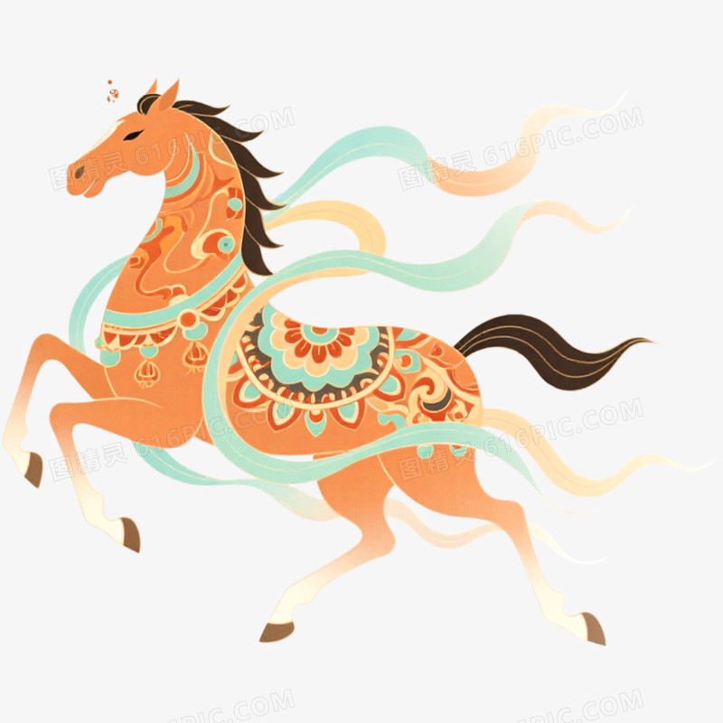 手绘插画敦煌神兽马年形象免抠元素