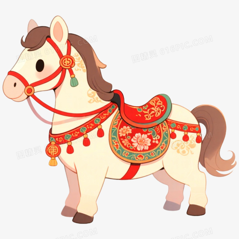 手绘插画新年马年形象免抠元素