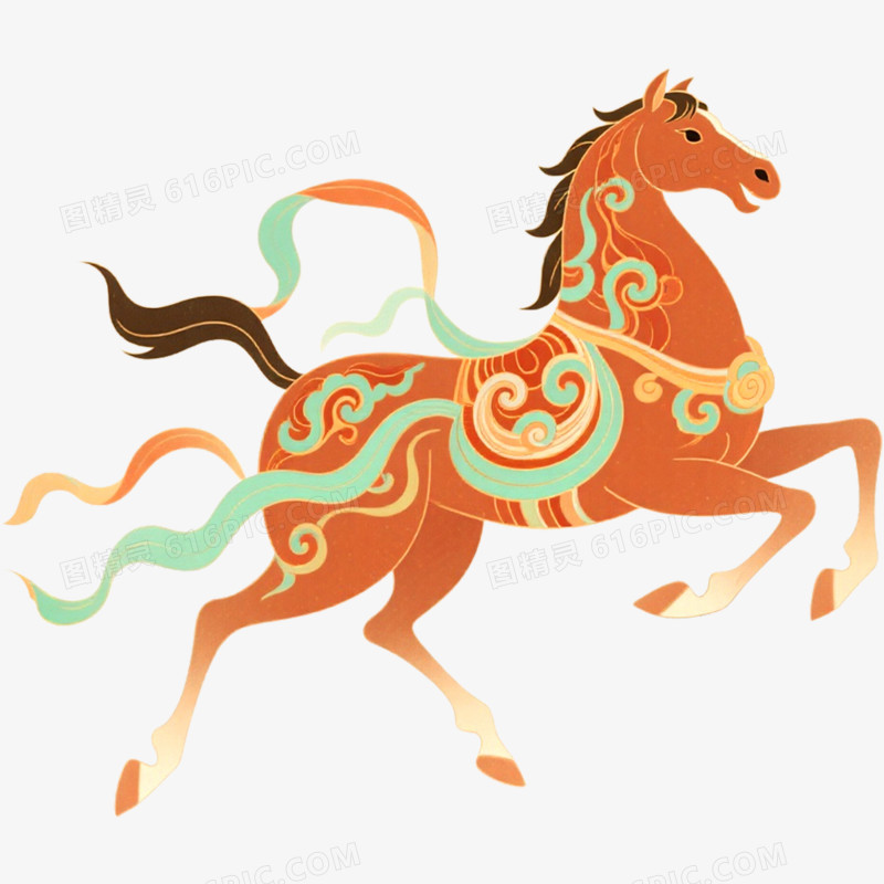 手绘插画敦煌神兽马年形象免抠元素