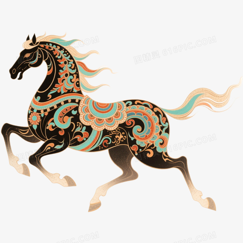 手绘插画敦煌神兽马年形象免抠元素