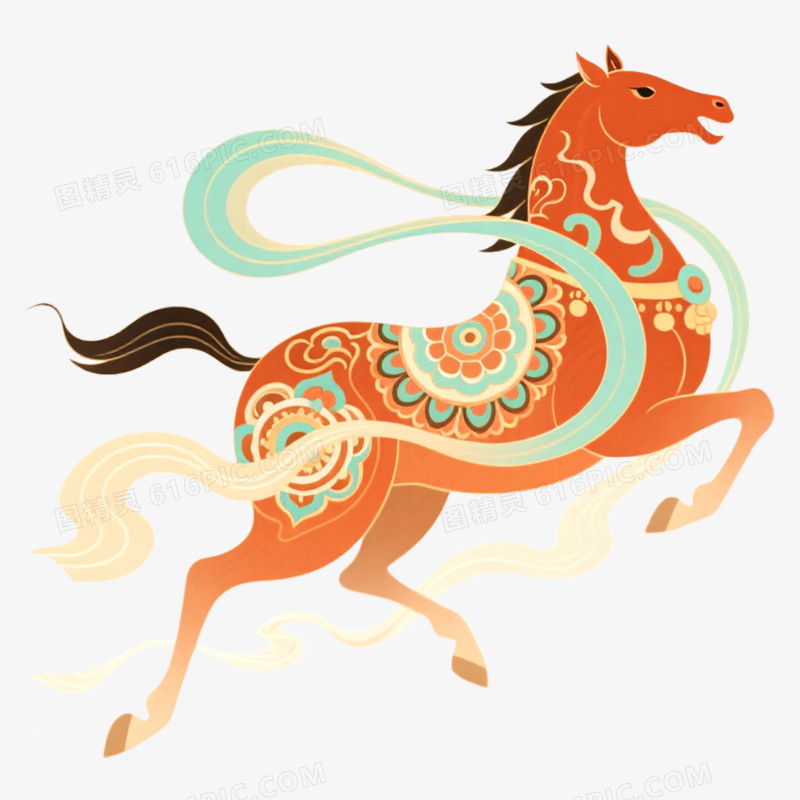 手绘插画敦煌神兽马年形象免抠元素