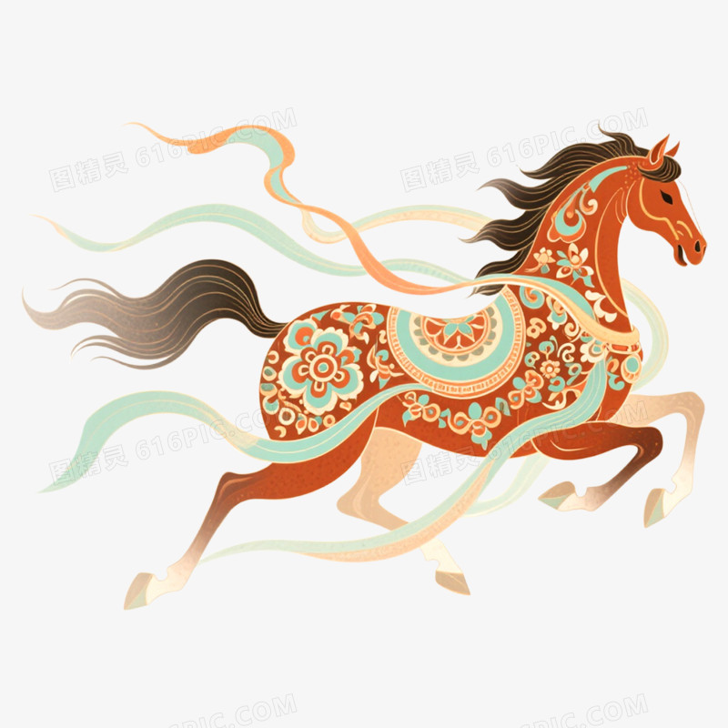 手绘插画敦煌神兽马年形象免抠元素