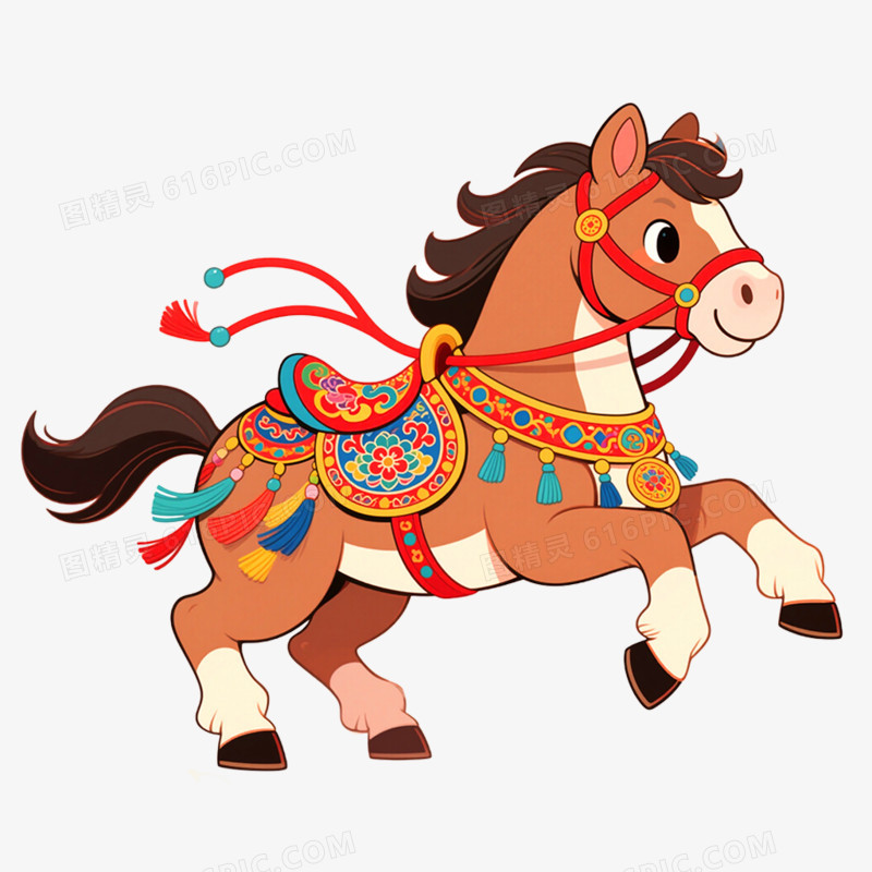 手绘插画新年马年形象免抠元素