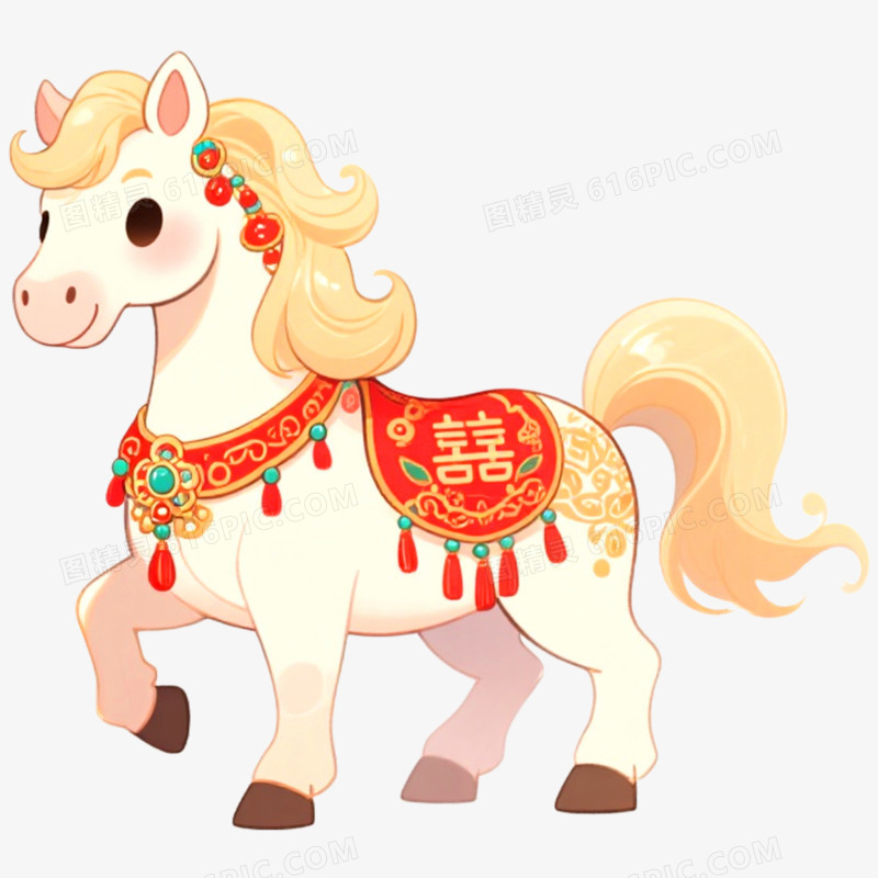 手绘插画新年马年形象免抠元素