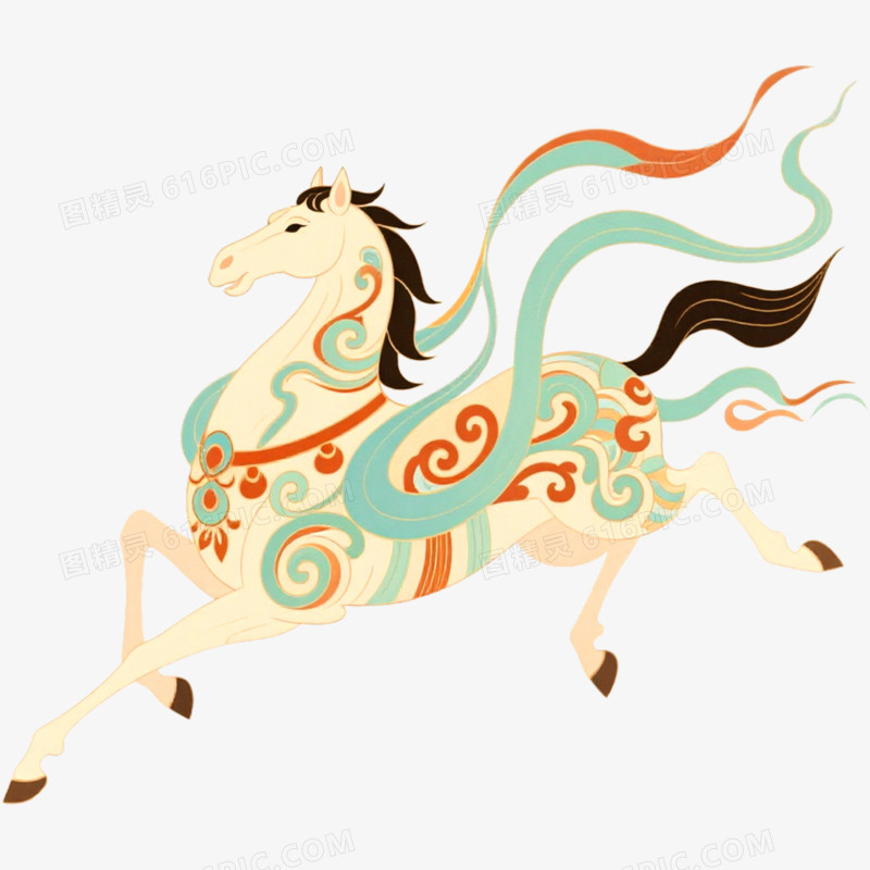 手绘插画敦煌神兽马年形象免抠元素