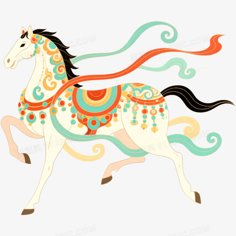 手绘插画敦煌神兽马年形象免抠元素