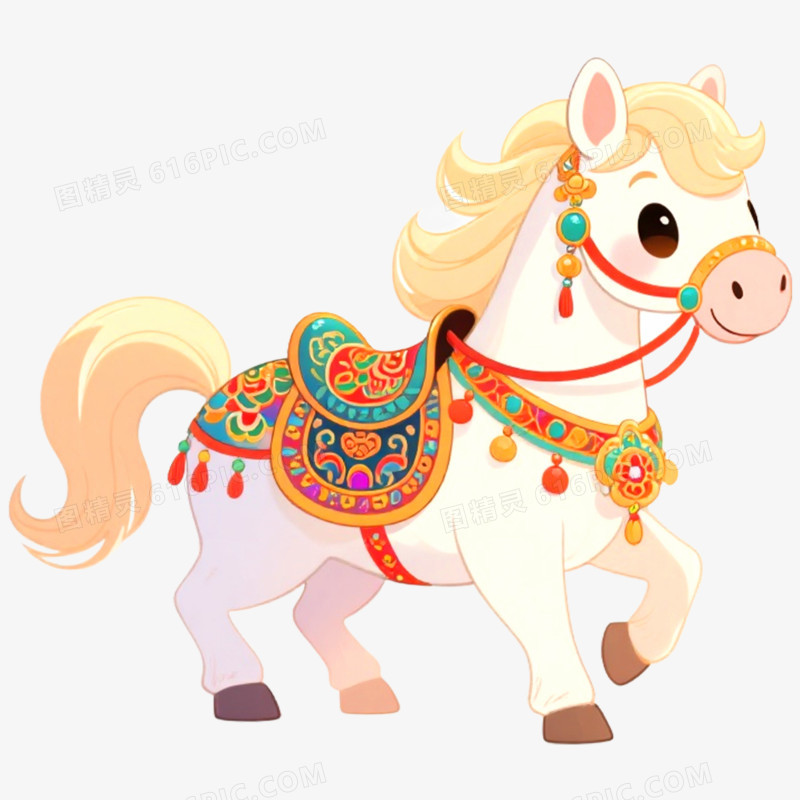 手绘插画新年马年形象免抠元素