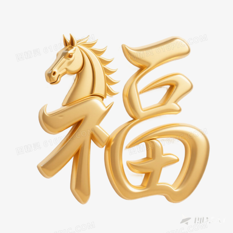 创意金色马年福字艺术字元素