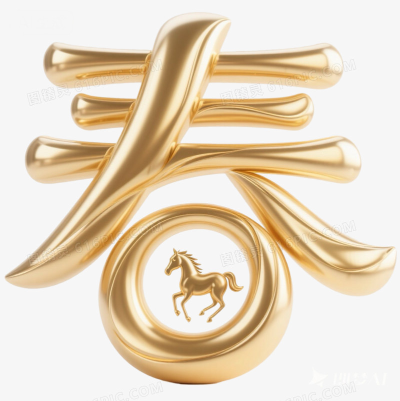 创意金色马年春字艺术字元素