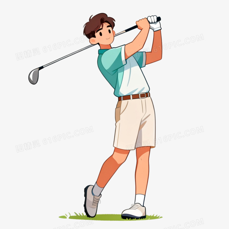 卡通插画风打高尔夫球的人免抠元素
