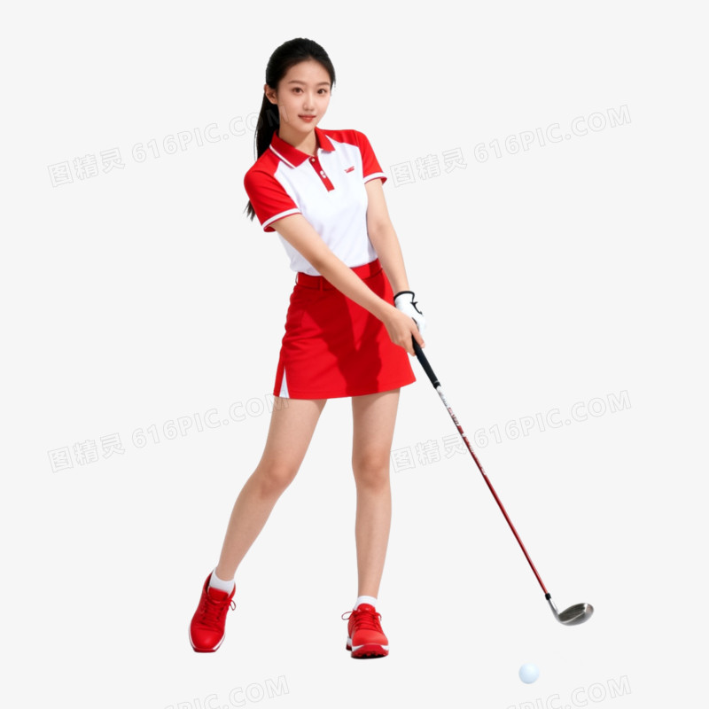 卡通插画风打高尔夫球的人免抠元素