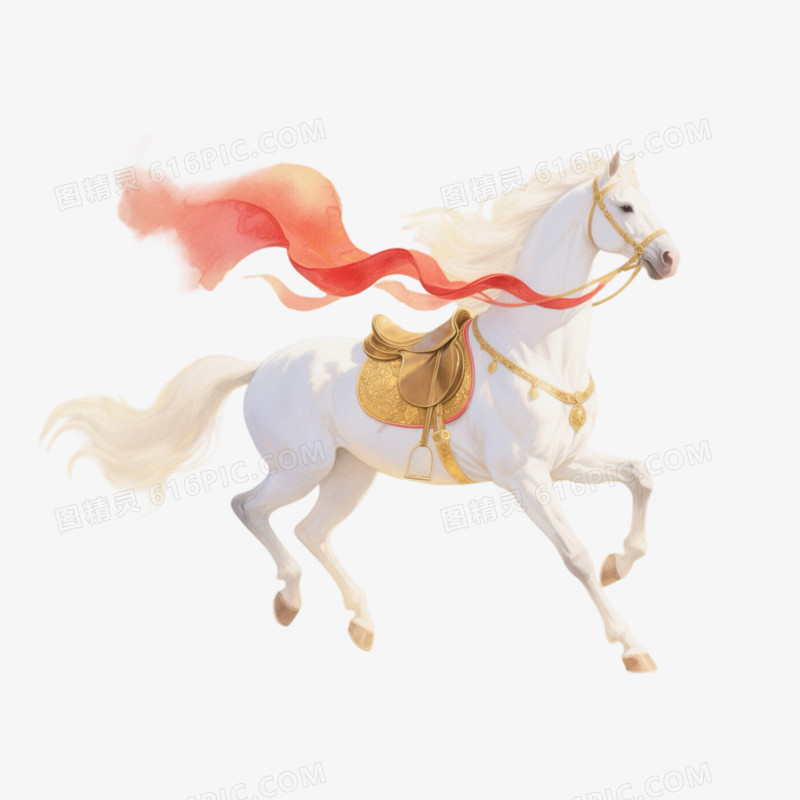 马年白马奔跑的骏马免抠元素