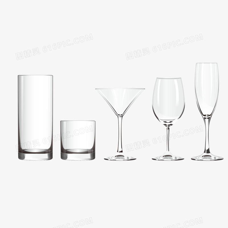 五款不同的玻璃杯