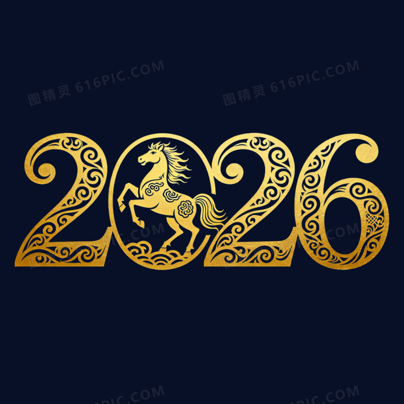 简约大气金色剪纸风数字2026年艺术字