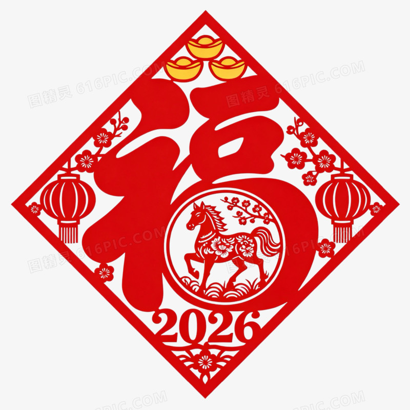 创意喜庆红色春节马年单字福字艺术字