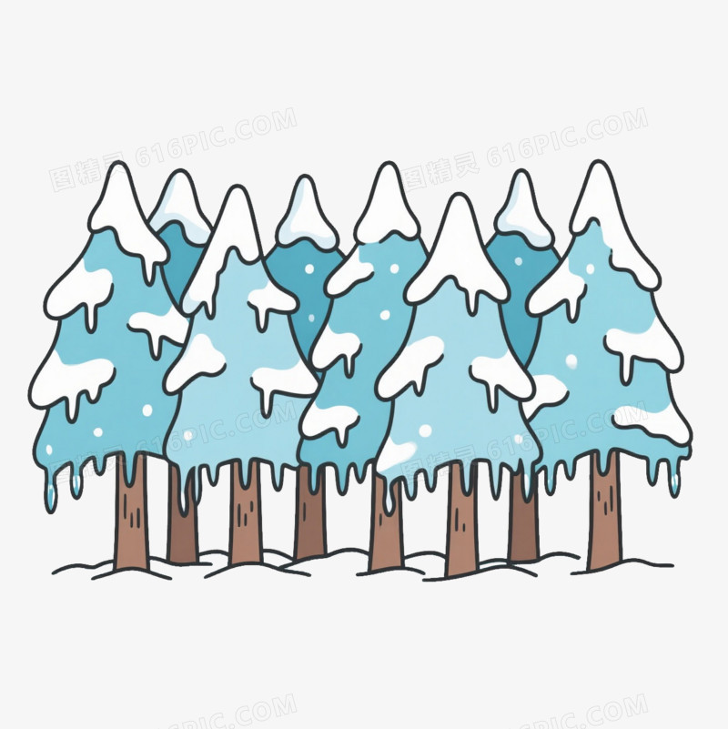卡通风挂满白雪的松树林免抠元素