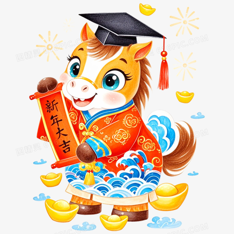 手绘插画创意马年形象IP免抠元素