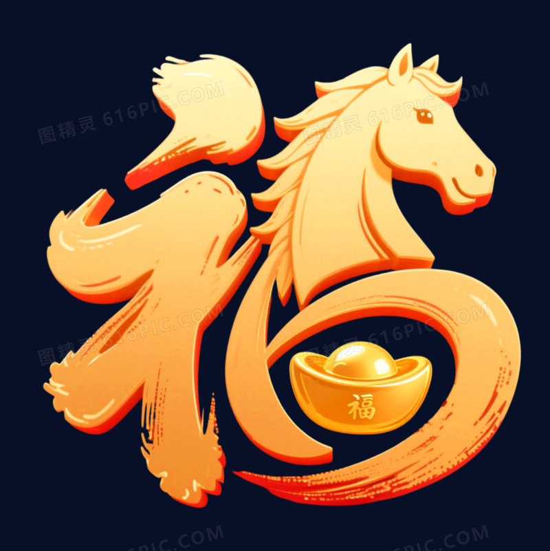 金色马年福字艺术字元素