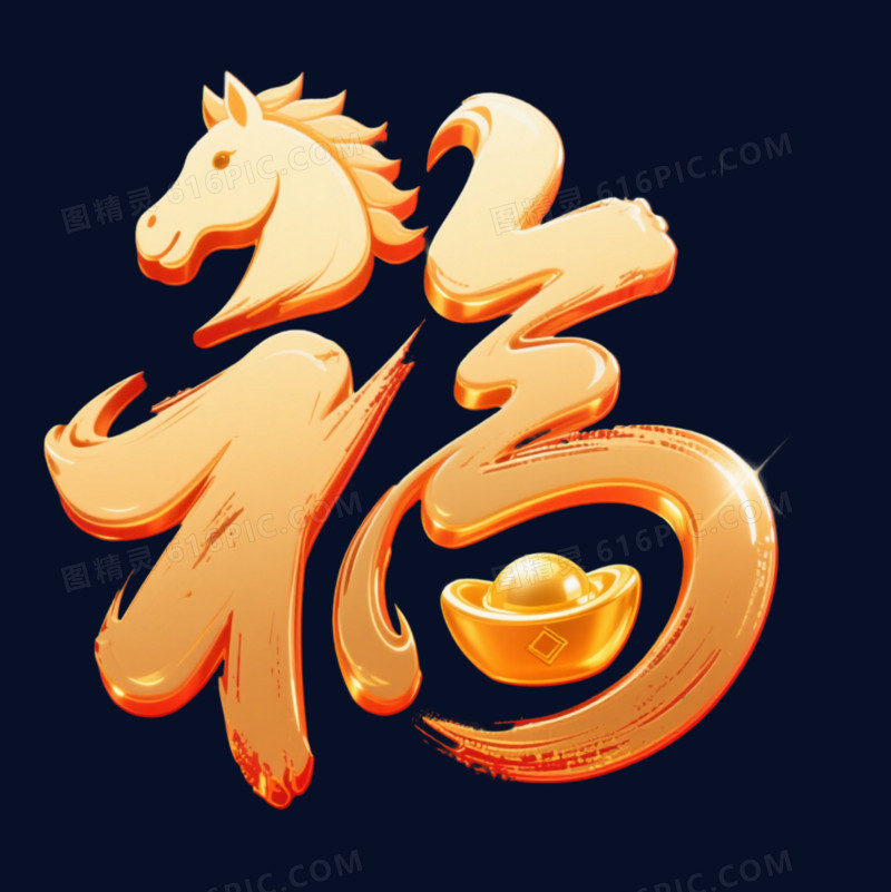 金色马年福字艺术字元素